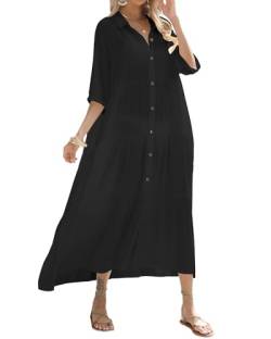 Bsubseach Strandkleider für Frauen Beach Cover Up Button Down Maxi Shirt Kleid Schwarz L von Bsubseach