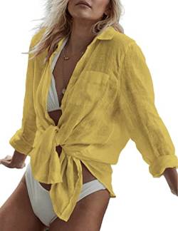 Bsubseach Swim Cover Up für Frauen Button Down Strand Shirt Blusen Badeanzug Coverup Bademode gelb von Bsubseach