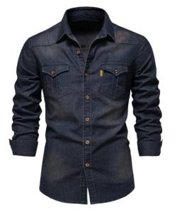 Btmpmcs Herren Denim Hemd Casual Dress Hemd Langarm Oxford Hemd Regular Business Hemd Thick Jean Shirt Work Shirt with 2 Pockets von Btmpmcs