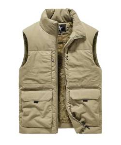 Btmpmcs Herren Winter Fleece Angeln Weste Outdoor Body Warmer Ärmellos Jacke Leichte Winddicht Arbeit Gepolsterte Weste Fotografie Oberbekleidung mit Multi Taschen, B-khaki, M von Btmpmcs