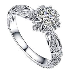 925 Sterling Silber Ringe für Damen Verstellbarer Verlobungsring Eheringe Glänzend Cubic Zirkonia Ring Fingerring Trauringe Engagement Promise Ring für Frauen Paar Ring Schmuck (Silver, 7) von Btruely