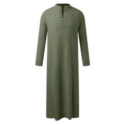 Btruely Arabische Kleidung Herren Muslim Kaftan Abaya Herren Gewand Robe Crew Stehkragen Thobe Arabisch Gebet Eid Kleidung Islamische Kleidung Dem Nahen Osten Gebetskleidung für Männer (Grün, L) von Btruely