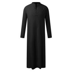 Btruely Arabische Kleidung Herren Muslim Kaftan Abaya Herren Gewand Robe Crew Stehkragen Thobe Arabisch Gebet Eid Kleidung Islamische Kleidung Dem Nahen Osten Gebetskleidung für Männer (Schwarz, L) von Btruely