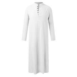 Btruely Arabische Kleidung Herren Muslim Kaftan Abaya Herren Gewand Robe Crew Stehkragen Thobe Arabisch Gebet Eid Kleidung Islamische Kleidung Dem Nahen Osten Gebetskleidung für Männer (Weiß, M) von Btruely