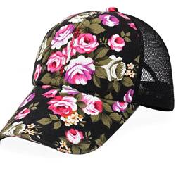 Btruely Baseball Cap Damen Vintage Blumen Cap Sommer Basecap Baseballmütze Frauen Snapback Mädchen Hip Hop Flachen Hut Baseballkappe Outdoor Hip Hop Baseballmützen (Schwarz) von Btruely