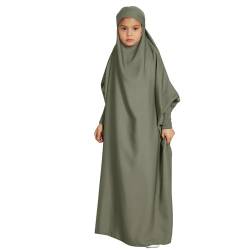 Btruely Gebetskleidung Abaya Kinder Mädchen Langarm Islamische Muslimische Kleid Arabisch Türkische Robe Lang Gebetskleid (Grün, 13-14 Years) von Btruely