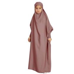 Btruely Gebetskleidung Abaya Kinder Mädchen Langarm Islamische Muslimische Kleid Arabisch Türkische Robe Lang Gebetskleid (Heißes Rosa, 11-12 Years) von Btruely