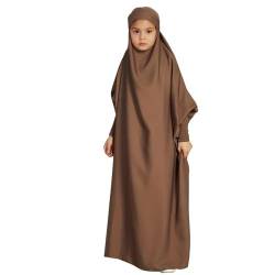 Btruely Gebetskleidung Abaya Kinder Mädchen Langarm Islamische Muslimische Kleid Arabisch Türkische Robe Lang Gebetskleid (Kaffee, 11-12 Years) von Btruely