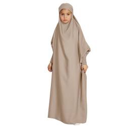 Btruely Gebetskleidung Abaya Kinder Mädchen Langarm Islamische Muslimische Kleid Arabisch Türkische Robe Lang Gebetskleid (Khaki, 13-14 Years) von Btruely
