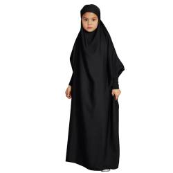 Btruely Gebetskleidung Abaya Kinder Mädchen Langarm Islamische Muslimische Kleid Arabisch Türkische Robe Lang Gebetskleid (Schwarz, 11-12 Years) von Btruely