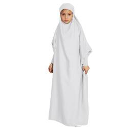 Btruely Gebetskleidung Abaya Kinder Mädchen Langarm Islamische Muslimische Kleid Arabisch Türkische Robe Lang Gebetskleid (Weiß, 13-14 Years) von Btruely