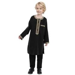 Btruely Jungen Jubba Thobe,Langarm Kinder Abaya Kaftan,Arabische Robe mit Reißverschluss für Jungen,Muslimische Abaya Gebetskleidung für Kinder Jungen (Schwarz, 11-12 Jahre) von Btruely