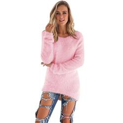 Btruely Pullover Damen Warme Beiläufige Feste Langarm Sweatshirt Mädchen Strickjacke Bunt Bluse (Rosa, XL) von Btruely