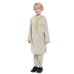 Jungen Jubba Thobe,Langarm Kinder Abaya Kaftan,Arabische Robe mit Reißverschluss für Jungen,Muslimische Abaya Gebetskleidung für Kinder Jungen (Beige, 13-14 Jahre) von Btruely