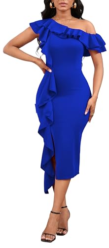 African Print Kleider für Frauen Abendessen Kleid Partykleid Wickelkleid Vegas Outfits für Frauen Niedliche Kleider mit Schleifengürtel, Blau/Rüschen, XX-Large von Bttup