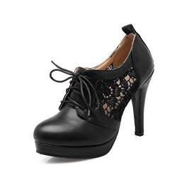 Bubumei Damen-Pumps zum Schnüren, Stiletto, High Heel, Plateau, sexy, geschlossene Zehenpartie, schwarz, 42 EU von Bubumei