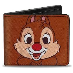 Buckle-Down Disney Geldbörse, Bifold, Chip n Dale Charakter Gesicht Nahaufnahmen braun, veganes Leder, Braun, 4.0" x 3.5", Casual von Buckle-Down