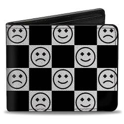 Buckle-Down Geldbörse, Bifold, Smiley Sad Face Checker Schwarz Weiß, Veganes Leder, Weiss/opulenter Garten, 4.0" x 3.5", Casual von Buckle-Down