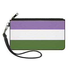 Buckle-Down Geldbörse, Reißverschlusstasche, Flagge Genderqueer Lavendel Weiß Grün, Canvas, Grün, Lavendel, Weiß, 6.5" x 3.5", Casual von Buckle-Down