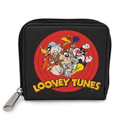 Buckle Down Looney Tunes Geldbörse, quadratischer Reißverschluss, 10 Charaktere Bullseye Logo, schwarz, veganes Leder, Looney Tunes von Buckle Down