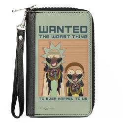 Buckle-Down Rick and Morty Wallet Zip Around Rick and Morty Wanted Poster The Worst Thing Pose Vegan Leather, 7.5"x4.5", Casual von Buckle-Down