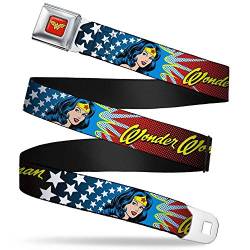 Buckle-Down Sicherheitsgurt Wonder Woman WWW011, Wonder Woman Gesicht mit Sternen, 2,5 cm breit, 50,8 cm lang - mehrfarbig - 4 cm Breit-61/97 cm Länge von Buckle-Down