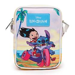 Disney Bag Cross Body Lilo und Stitch Reiten und Strand Posen Veganes Leder, Cremeweiß, 8.0" x 6.0" von Buckle-Down