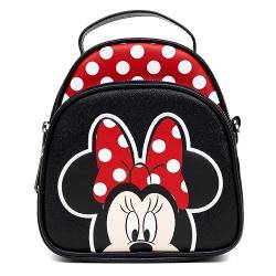 Disney Tasche, Cross Body, Minnie Mouse Gesicht und Schleife Nahaufnahme mit Autogramm Polk Dot, veganes Leder, Schwarz, 8.0" x 8.5" von Buckle-Down
