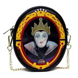 Disney Tasche, ovale Umhängetasche, Schneewittchen, Old Hag und Böse Königin, Linsenraster-Portrait, schwarz, veganes Leder, Schwarz, 6.25" x 7.5" von Buckle-Down