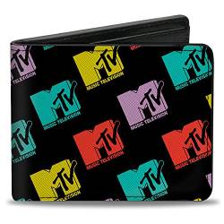 MTV-Geldbörse, Bifold, MTV Musik-Fernseh-Logo, Monogramm, Schwarz, mehrfarbig, veganes Leder, Mehrfarbig, 4.0" x 3.5", Casual von Buckle-Down