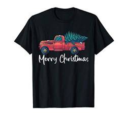 Weihnachts-Truck Roter Wagen Weihnachtsbaum auf Auto Schnee T-Shirt von Buddy Tees