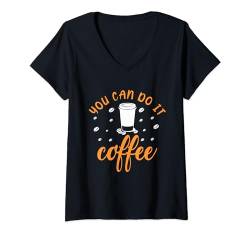 Damen Du schaffst es Kaffee, du schaffst es Kaffee Tee T-Shirt mit V-Ausschnitt von Budget Boutique