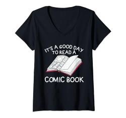 Damen Es ist ein guter Tag, um ein Buch zu lesen T-Shirt mit V-Ausschnitt von Budget Boutique