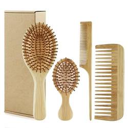 Bambusbürstenset 4pcs Bambus Haarbürste für Haarwachstum, umfasst Weitzahnkamm, Schwanzkamm, Big und Mini-Paddelpinsel für Haarstrahl und Gesundheit, Massaging-Kopfhaut von Budstfee