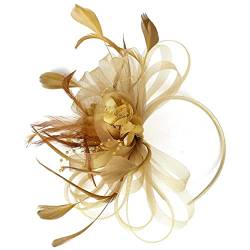 Gold Hochzeitshüte, Brauthaarzubehör Frauen Mesh Ribbon Faszinator Hut Kontrast Farbe Blumen Hochzeit Stirnband Gold von Budstfee