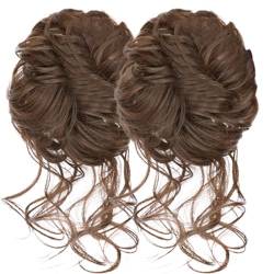 Messy Bun Haarstück, 2pcs Voluminous Hochsteckfrisur Haarbrötchen, Scrunchie Wavy Curly Synthetic Hair Extensions, elastische Band für Frauen Brautfrisur (hellbraun) von Budstfee