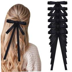 Ribbon Hair Clip, Haarbögen für Frauen, 6pcs französische Bogenhaarklammern, Quastenband Haarclip mit langen Schwanz, Haarbänder für Frauen Kleinkinder Teenager schwarz von Budstfee