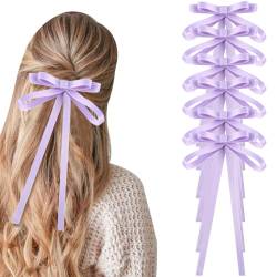 Ribbon Hair Clip, Haarbögen für Frauen, 6pcs französische Bogenhaarklammern, Quastenbandhaarclip mit langen Schwanz, Haarbänder für Frauen Kleinkinder Teenager lila von Budstfee