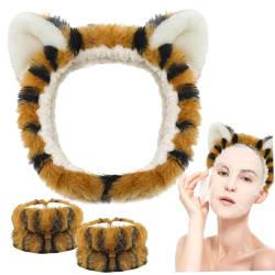 Spa -Stirnband- und Armband -Set 3PCS Plüsch elastischer Gesichtswäsche Stirnband Wasser absorbierende süße tierische Make -up -Hautpflege -Stirnband für Frauen Style22 von Budstfee