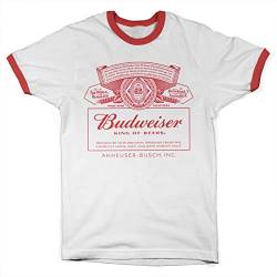 Budweiser Offizielles Lizenzprodukt Red Logo Ringer Herren T-Shirt (weiß Rot), M von Budweiser