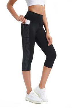 Buepeara Damen Sport Leggings mit Taschen, High Waist Sporthose Tights Laufhose Fitnesshose Yogahose 0302 M von Buepeara