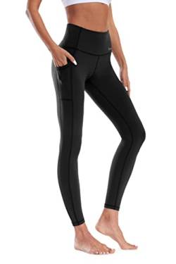 Buepeara Damen Sport Leggings mit Taschen, High Waist Sporthose Tights Laufhose Fitnesshose Yogahose -3035-03 (Schwarz)/L von Buepeara