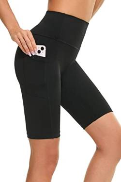 Buepeara Kurze Leggings mit Taschen, High Waist Blickdicht Damen Radlerhose Shorts für Alltag & Sport -3182-03 (Schwarz)/L von Buepeara
