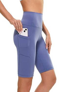 Buepeara Kurze Leggings mit Taschen, High Waist Blickdicht Damen Radlerhose Shorts für Alltag & Sport -3182-16 (Blauer See)/L von Buepeara