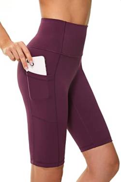 Buepeara Kurze Leggings mit Taschen, High Waist Blickdicht Damen Radlerhose Shorts für Alltag & Sport -3182-65 (Lila)/L von Buepeara