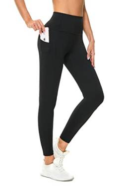 Buepeara Sport Leggings Damen Sporthose mit Taschen, High Waist Tights Laufhose Fitnesshose Für Sport & Alltag -3183-03 (Schwarz)/L von Buepeara