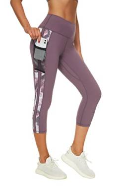Buepeara Sport Leggings Damen Sporthose mit Taschen, High Waist Tights Laufhose Fitnesshose Für Sport & Alltag -Y2153 3/4 (Violett)/S von Buepeara