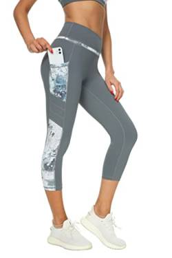 Buepeara Sport Leggings Damen Sporthose mit Taschen, High Waist Tights Laufhose Fitnesshose Für Sport & Alltag -Y2173 3/4 (Blau)/S von Buepeara