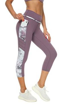 Buepeara Sport Leggings Damen Sporthose mit Taschen, High Waist Tights Laufhose Fitnesshose Für Sport & Alltag -Y2173 3/4 (Violett)/L von Buepeara