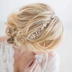 Bufenia Blatt Hochzeit Braut Haarrebe Strass Kopfschmuck Silber Braut Stirnband Haarschmuck für Frauen von Bufenia